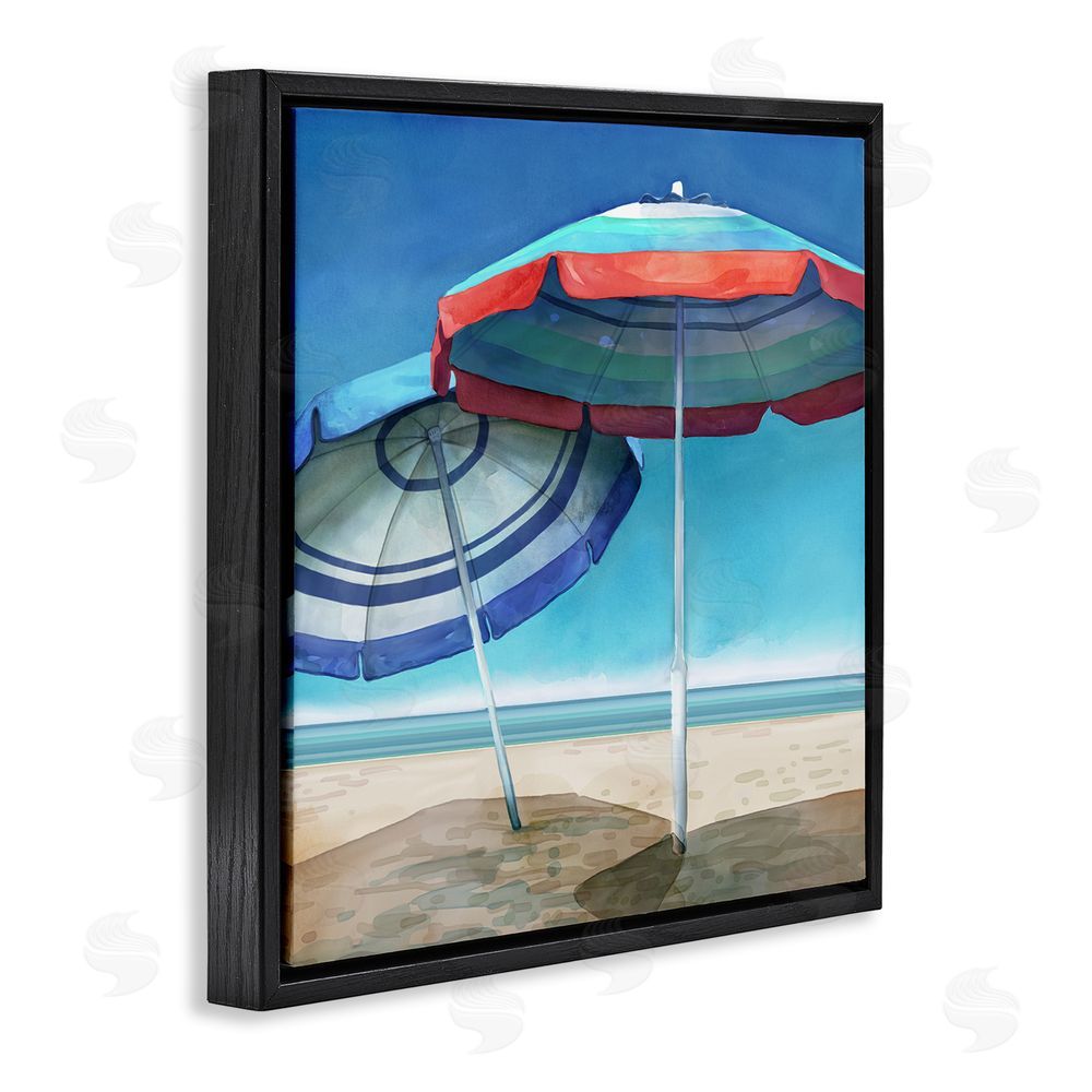 Mauro Devereaux Beach Umbrella Shadows Black Floating Frame Canvas Wall Art Print