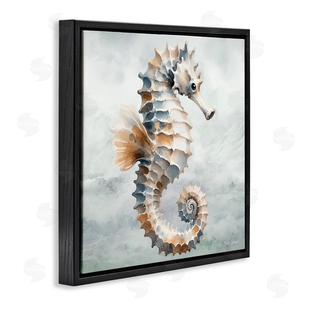 Nicole DeCamp Detailed Ocean Seahorse Black Floating Frame Canvas Wall Art Print