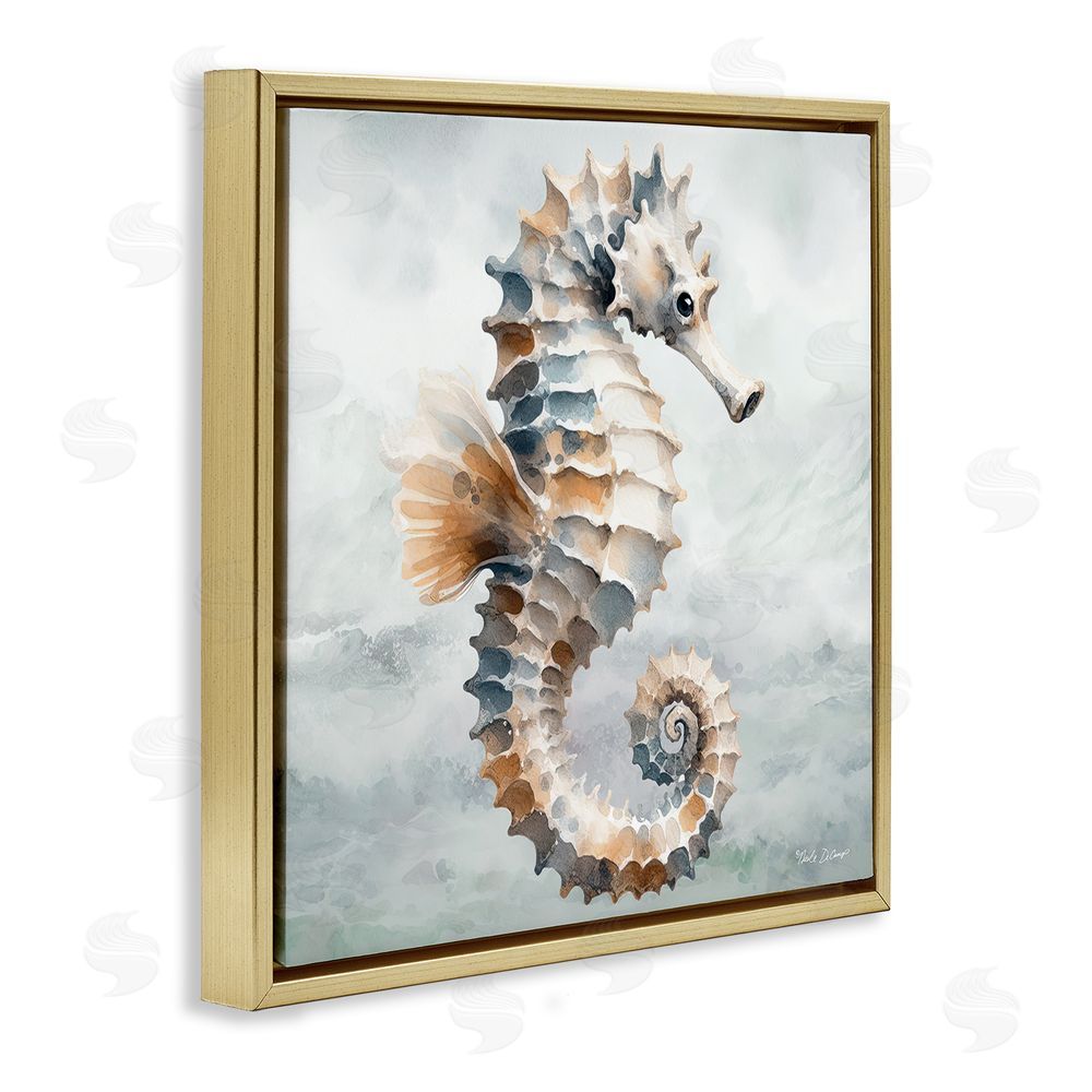 Nicole DeCamp Detailed Ocean Seahorse Gold Floating Frame Canvas Wall Art Print