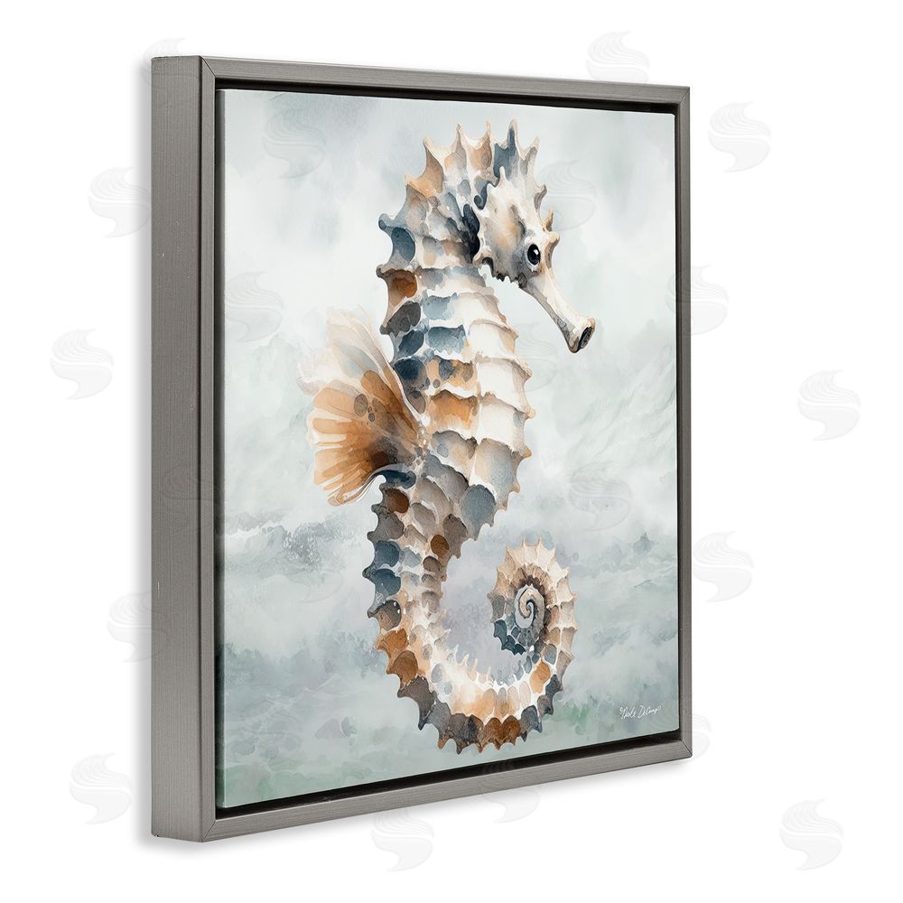 Nicole DeCamp Detailed Ocean Seahorse Gray Floating Frame Canvas Wall Art Print