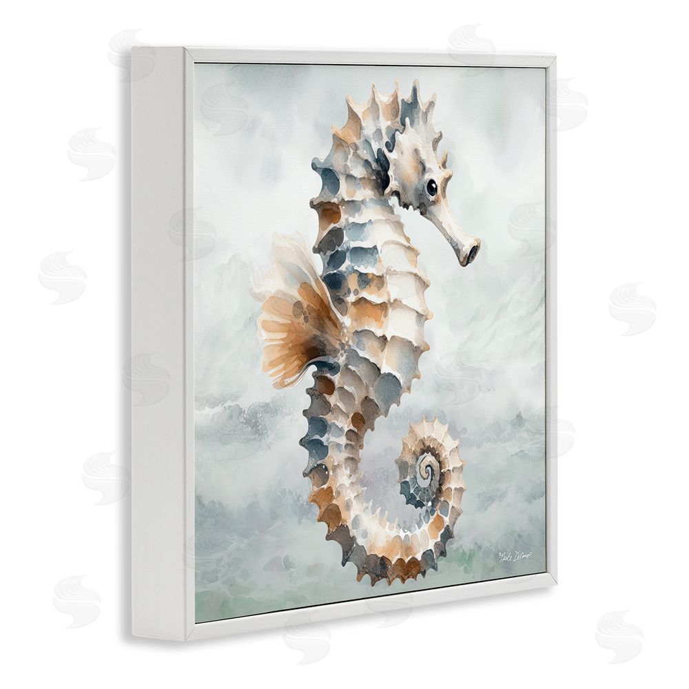 Nicole DeCamp Detailed Ocean Seahorse White Framed Glicee Wall Art Print