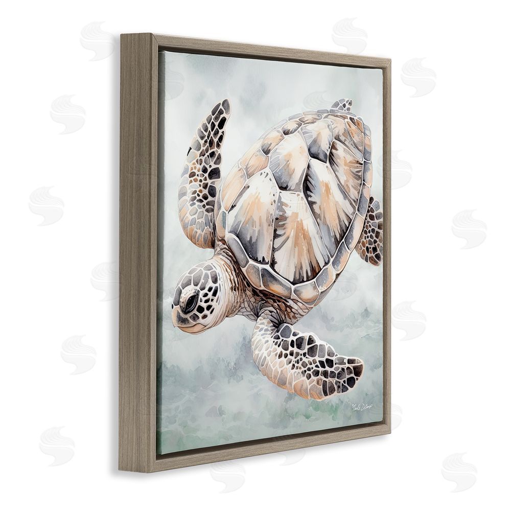 Nicole DeCamp Detailed Sea Turtle Brown Floating Frame Canvas Wall Art Print
