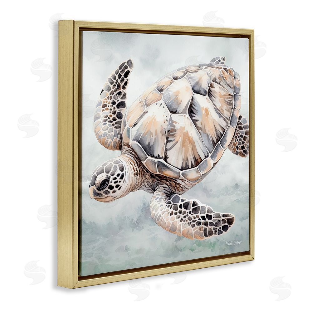 Nicole DeCamp Detailed Sea Turtle Gold Floating Frame Canvas Wall Art Print
