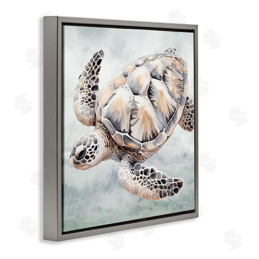 Nicole DeCamp Detailed Sea Turtle Gray Floating Frame Canvas Wall Art Print