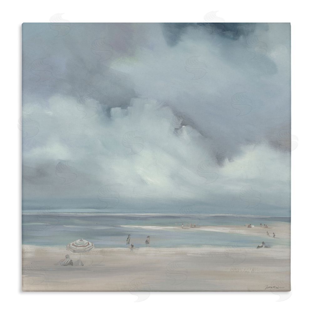 Liz Jardine Foggy Beach Landscape Stretched Canvas Wall Art Print