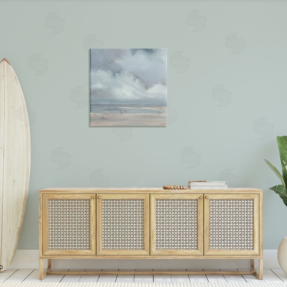 Liz Jardine Foggy Beach Landscape Canvas Wall Art in Room