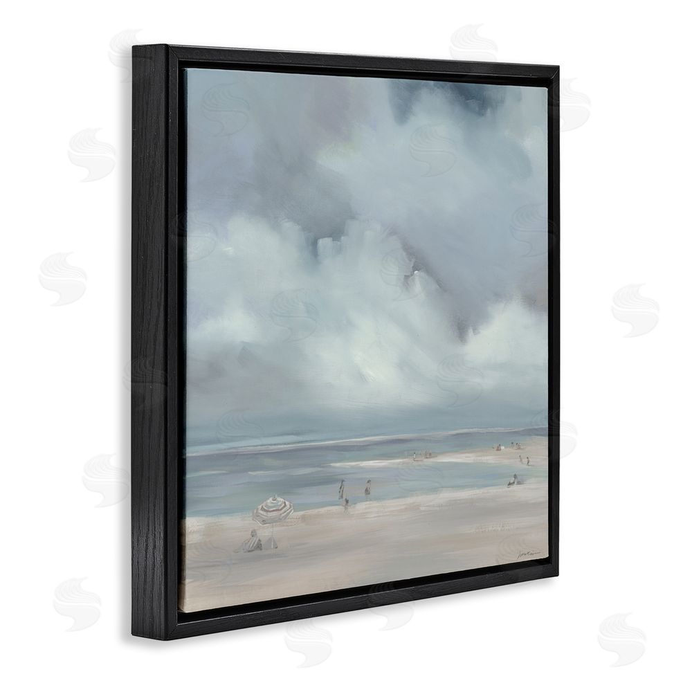 Liz Jardine Foggy Beach Landscape Black Floating Frame Canvas Wall Art Print