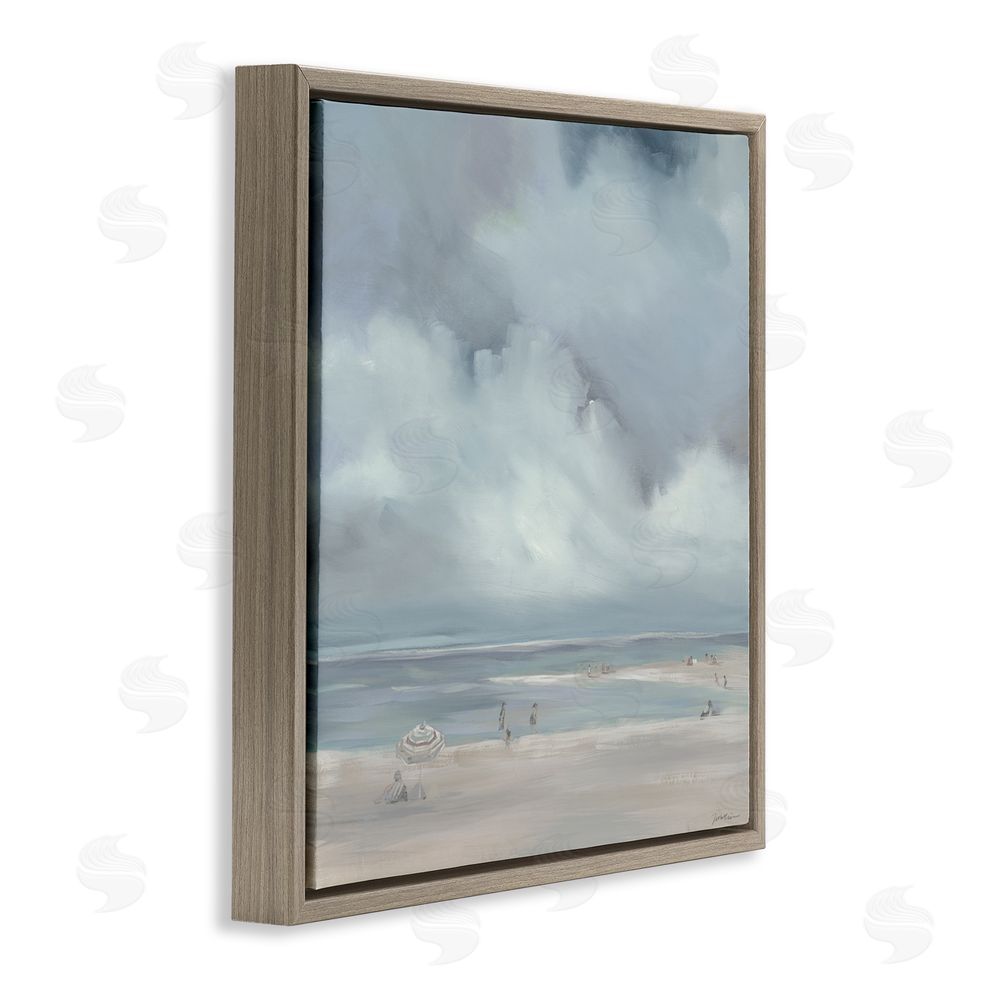 Liz Jardine Foggy Beach Landscape Brown Floating Frame Canvas Wall Art Print