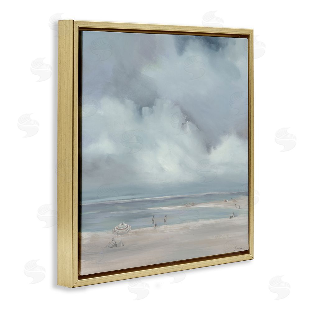 Liz Jardine Foggy Beach Landscape Gold Floating Frame Canvas Wall Art Print