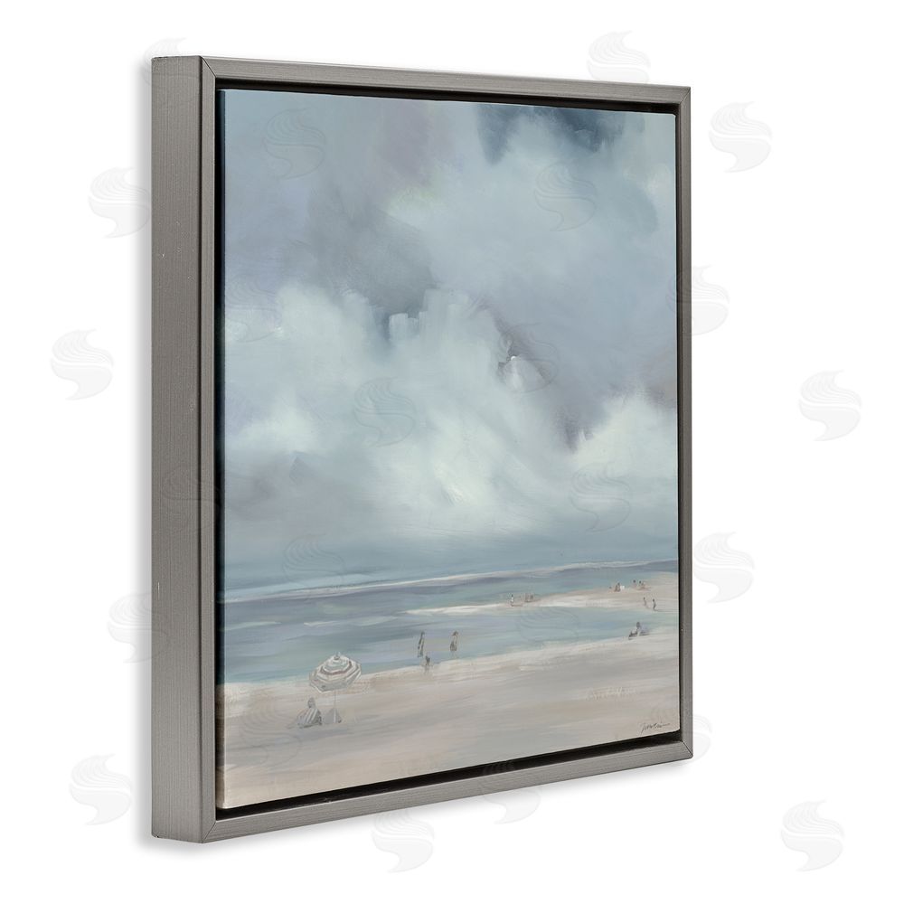 Liz Jardine Foggy Beach Landscape Gray Floating Frame Canvas Wall Art Print