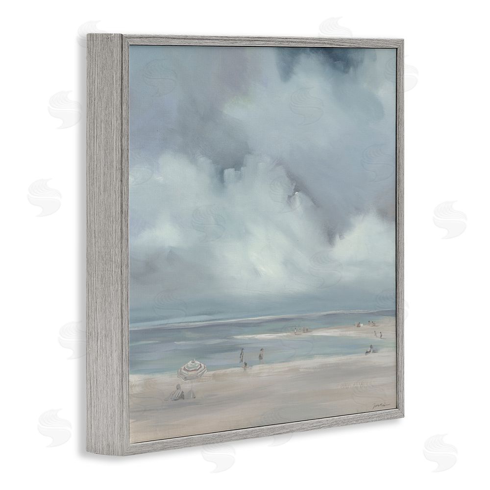 Liz Jardine Foggy Beach Landscape Gray Framed Glicee Wall Art Print