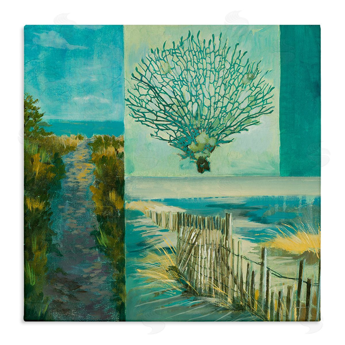 Liz Jardine Modern Beach Coral Collage Stretched Canvas Wall Art Print