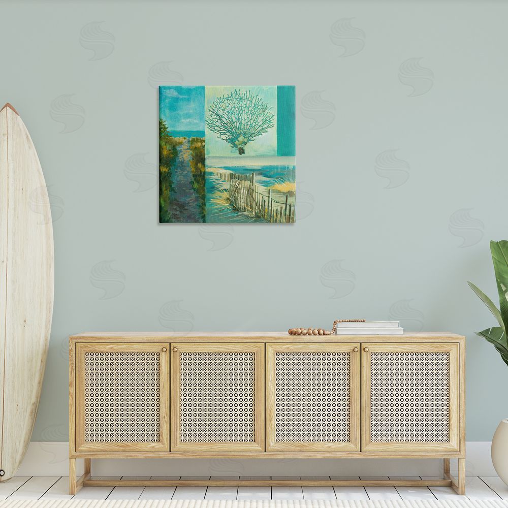 Liz Jardine Modern Beach Coral Collage Canvas Wall Art in Room