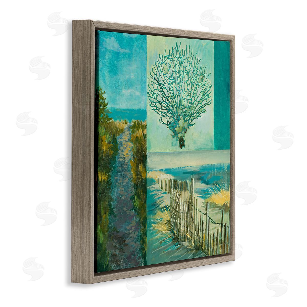 Liz Jardine Modern Beach Coral Collage Brown Floating Frame Canvas Wall Art Print