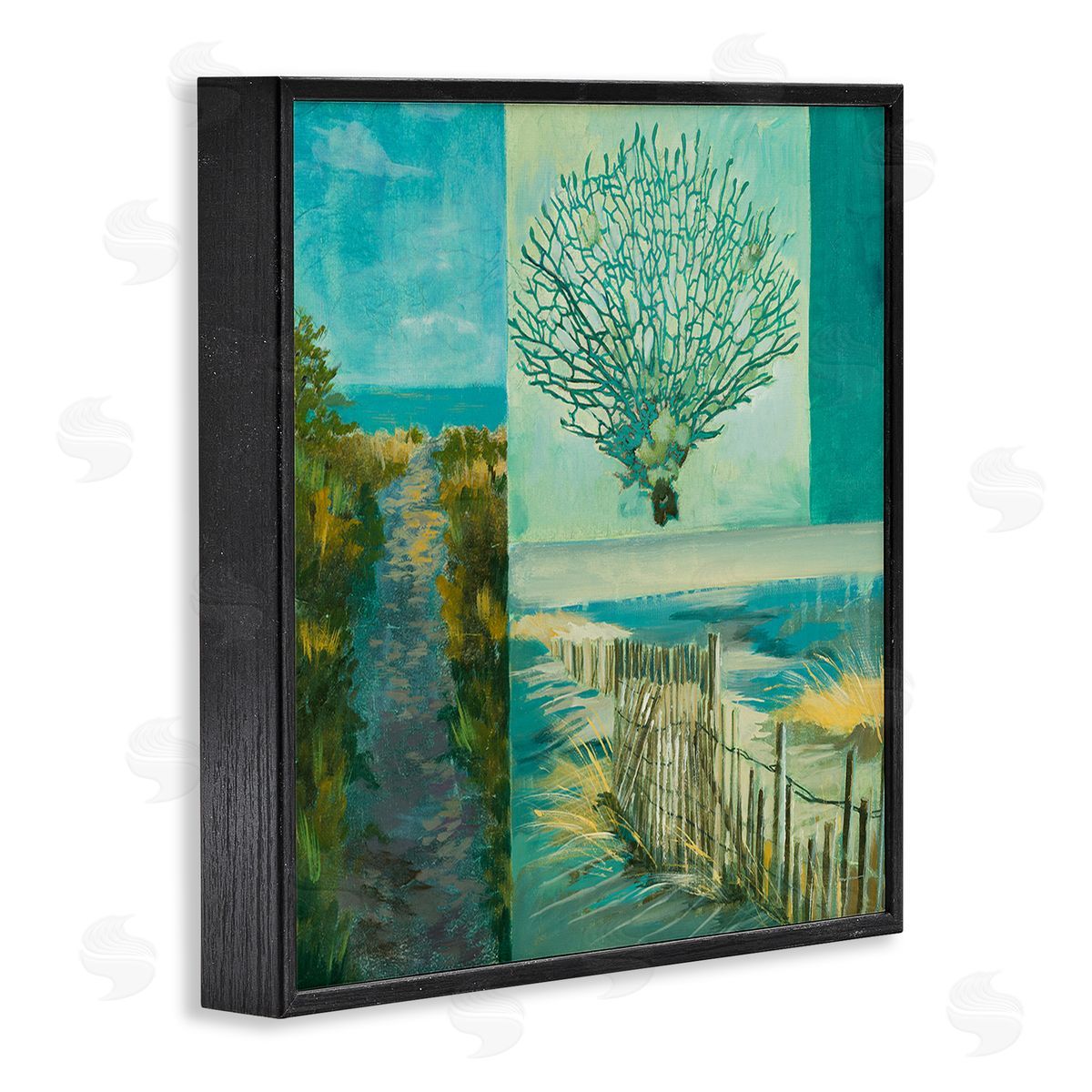 Liz Jardine Modern Beach Coral Collage Black Framed Glicee Wall Art Print
