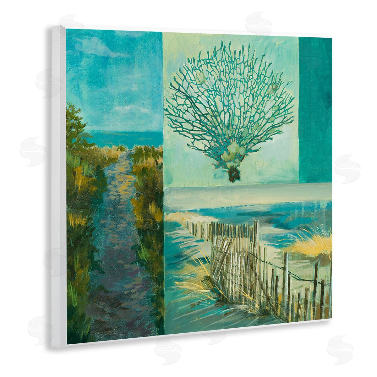Liz Jardine Modern Beach Coral Collage Wooden Wall Plaque Art Print