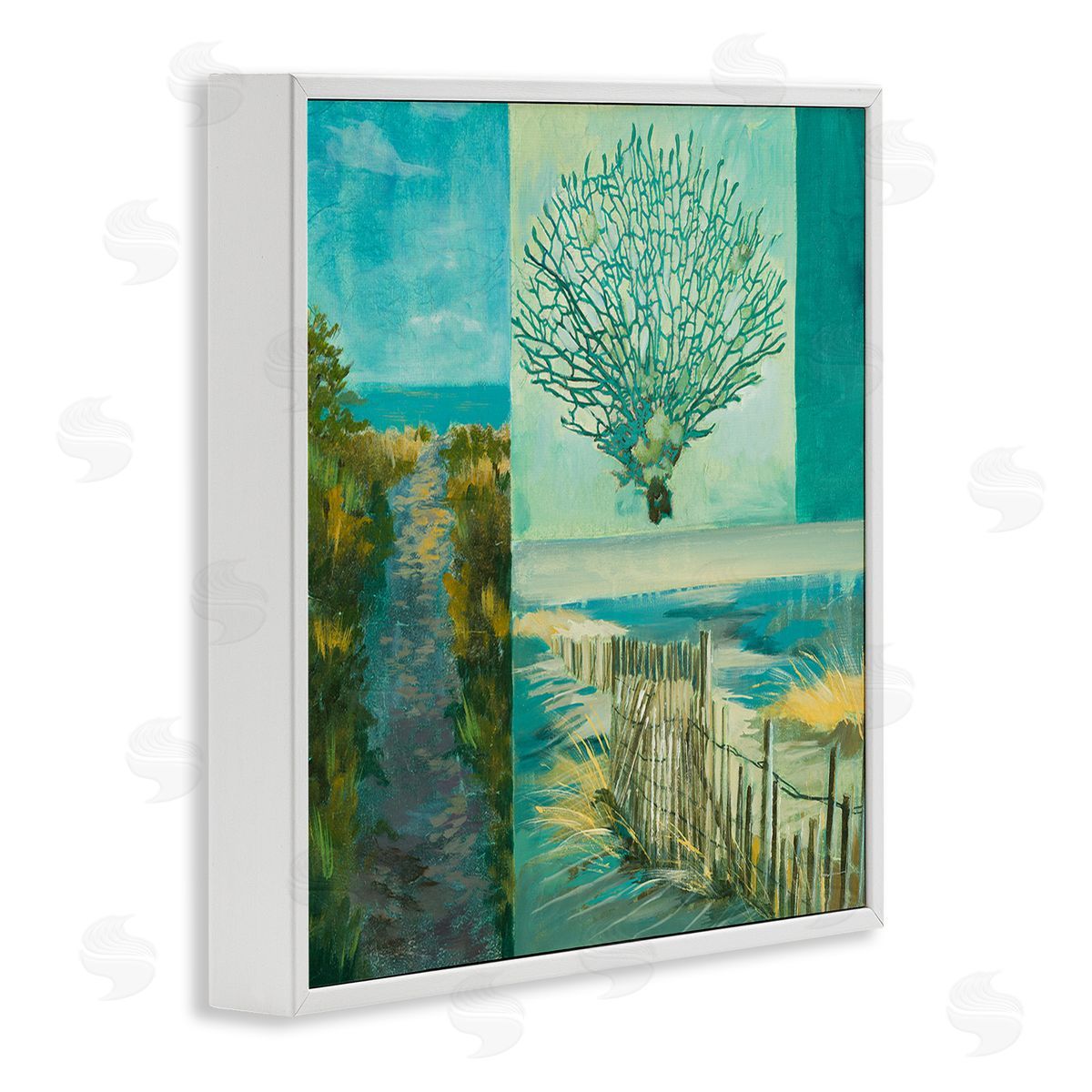 Liz Jardine Modern Beach Coral Collage White Framed Glicee Wall Art Print