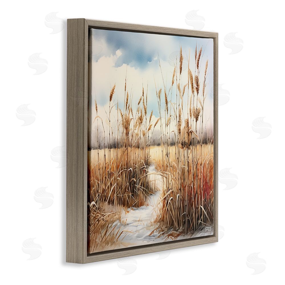 RB Looming Beach Reeds Brown Floating Frame Canvas Wall Art Print
