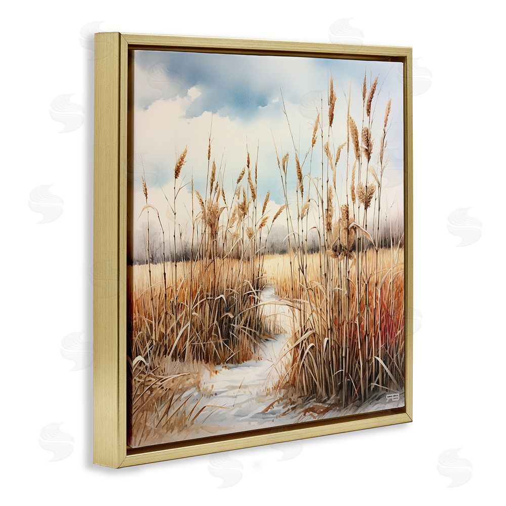 RB Looming Beach Reeds Gold Floating Frame Canvas Wall Art Print