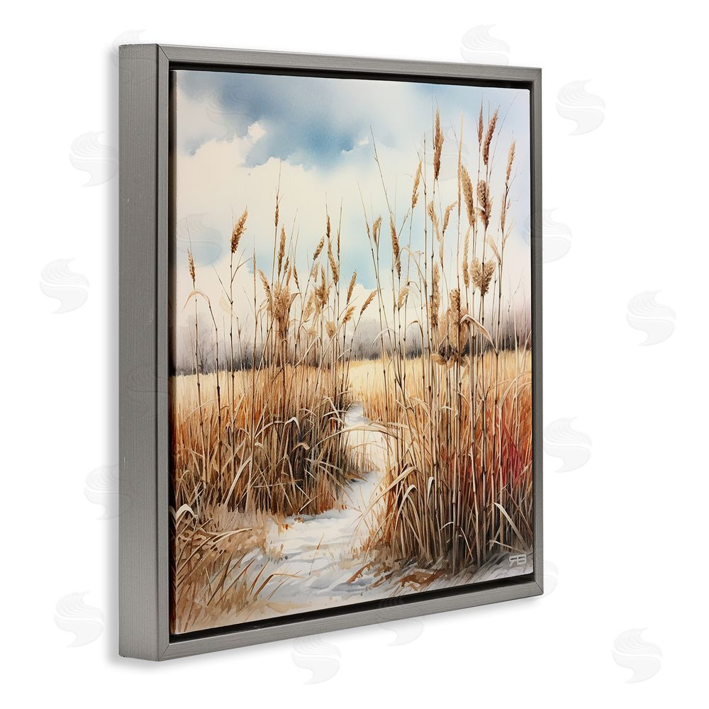 RB Looming Beach Reeds Gray Floating Frame Canvas Wall Art Print