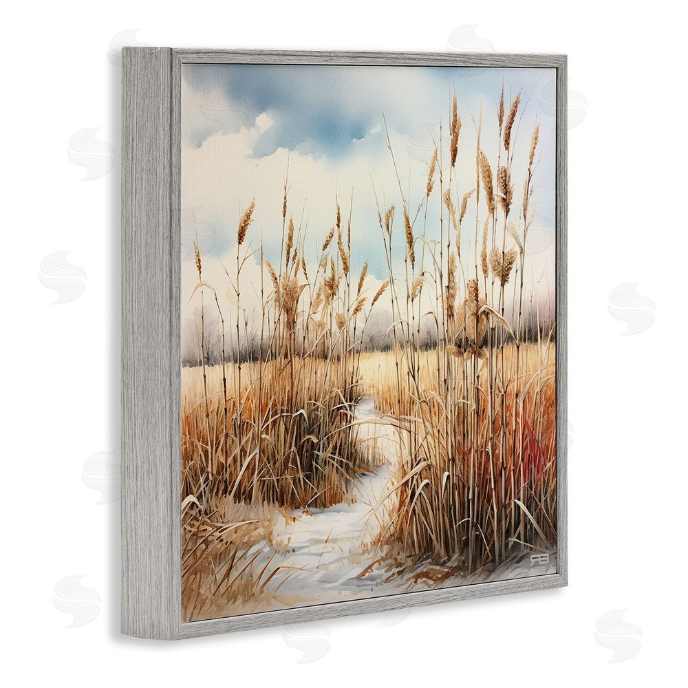 RB Looming Beach Reeds Gray Framed Glicee Wall Art Print