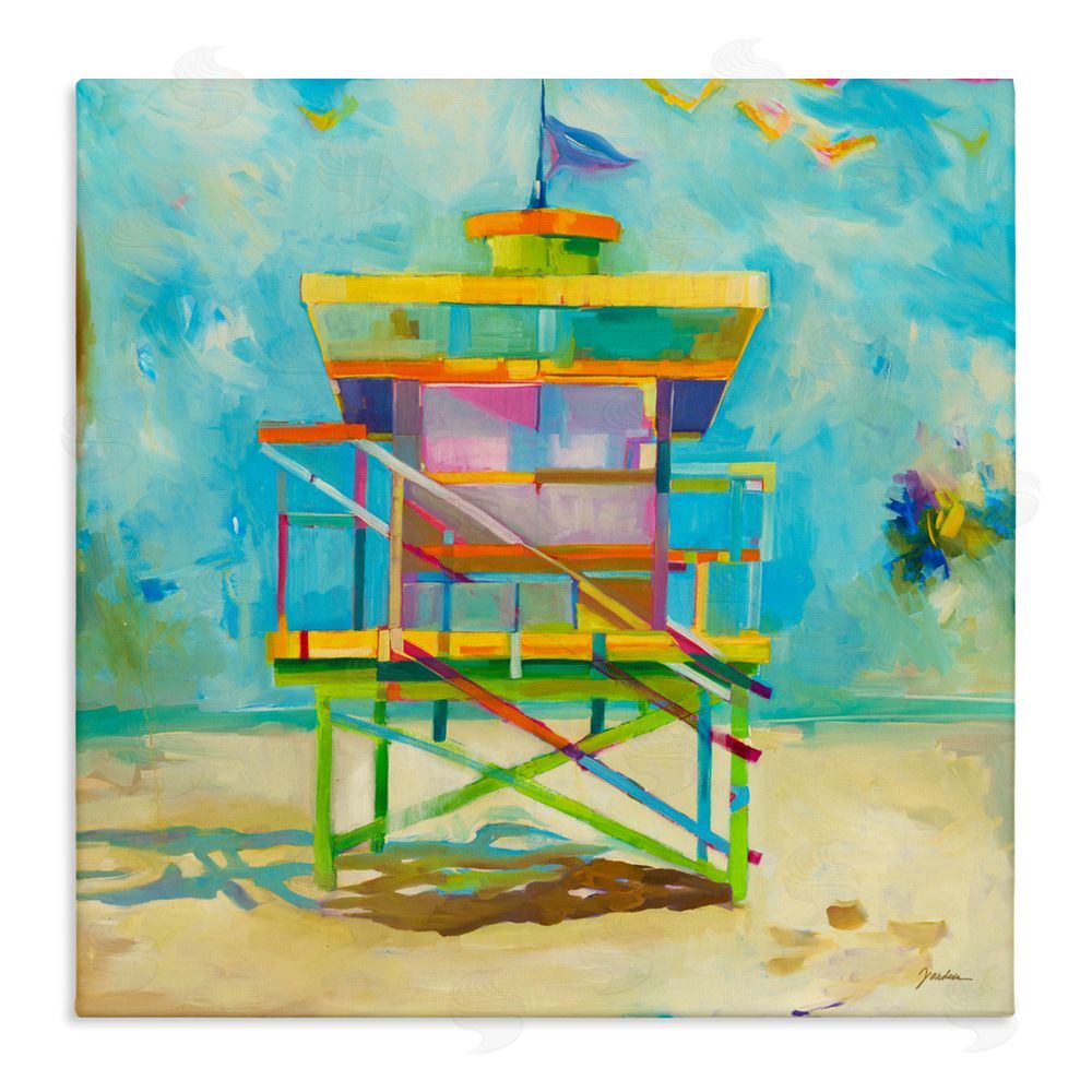 Liz Jardine Modern Lifeguard Hut Stretched Canvas Wall Art Print