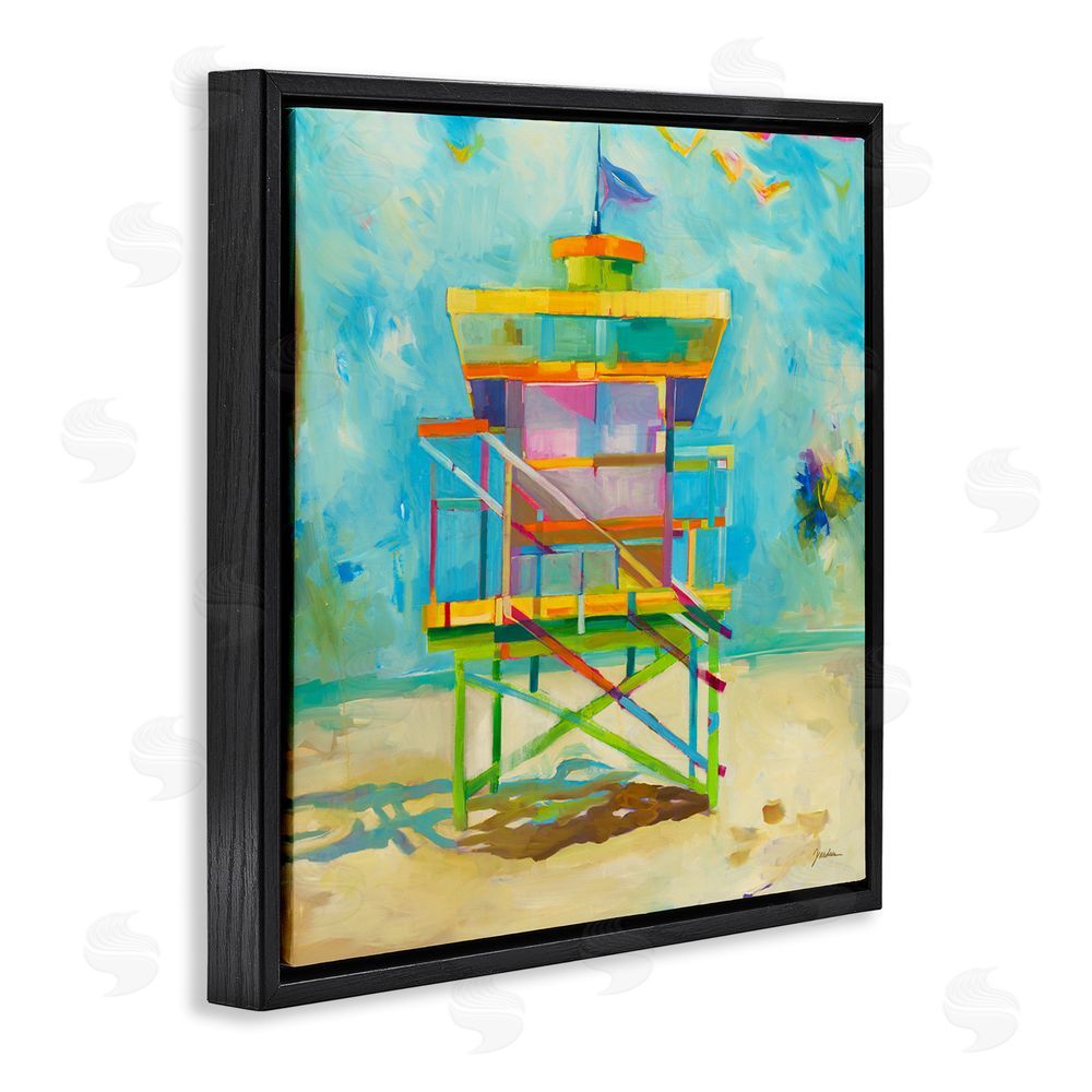 Liz Jardine Modern Lifeguard Hut Black Floating Frame Canvas Wall Art Print
