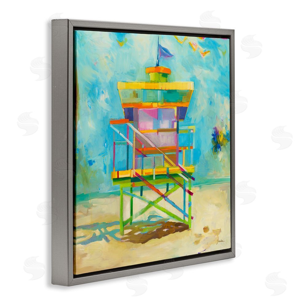 Liz Jardine Modern Lifeguard Hut Gray Floating Frame Canvas Wall Art Print