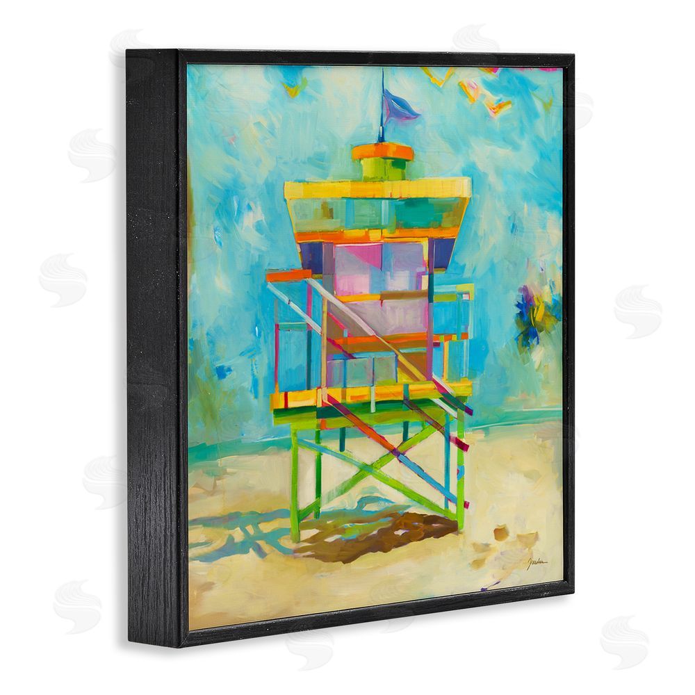 Liz Jardine Modern Lifeguard Hut Black Framed Glicee Wall Art Print