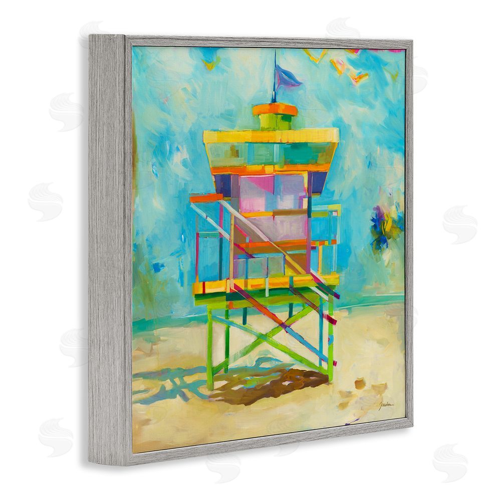 Liz Jardine Modern Lifeguard Hut Gray Framed Glicee Wall Art Print