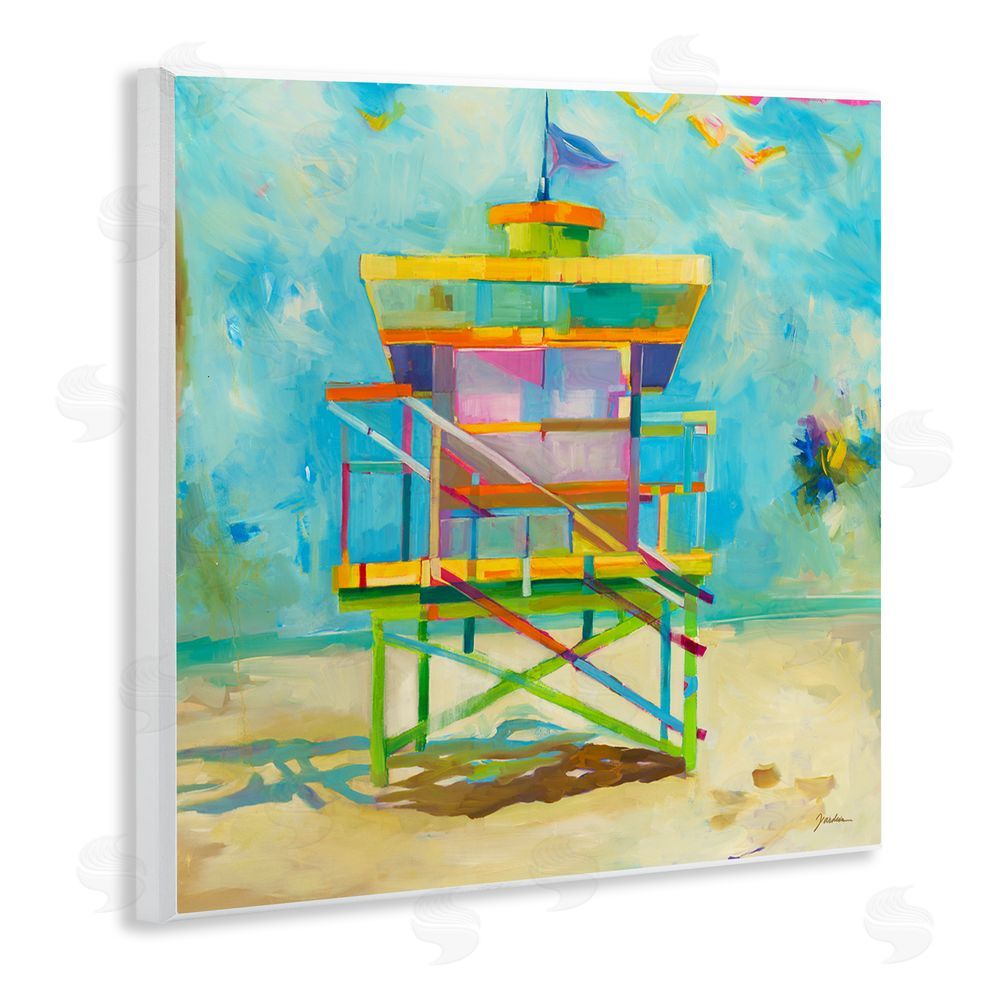 Liz Jardine Modern Lifeguard Hut Wooden Wall Plaque Art Print
