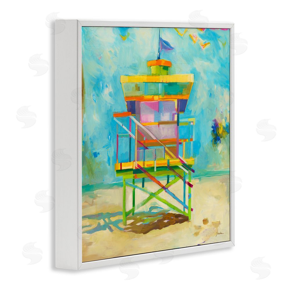 Liz Jardine Modern Lifeguard Hut White Framed Glicee Wall Art Print