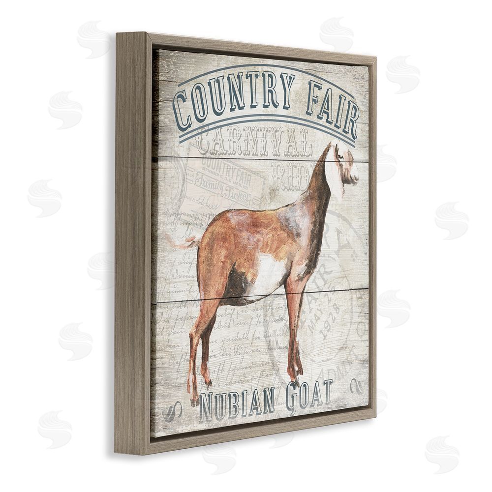 Gail Fraser Country Fair Goat Brown Floating Frame Canvas Wall Art Print