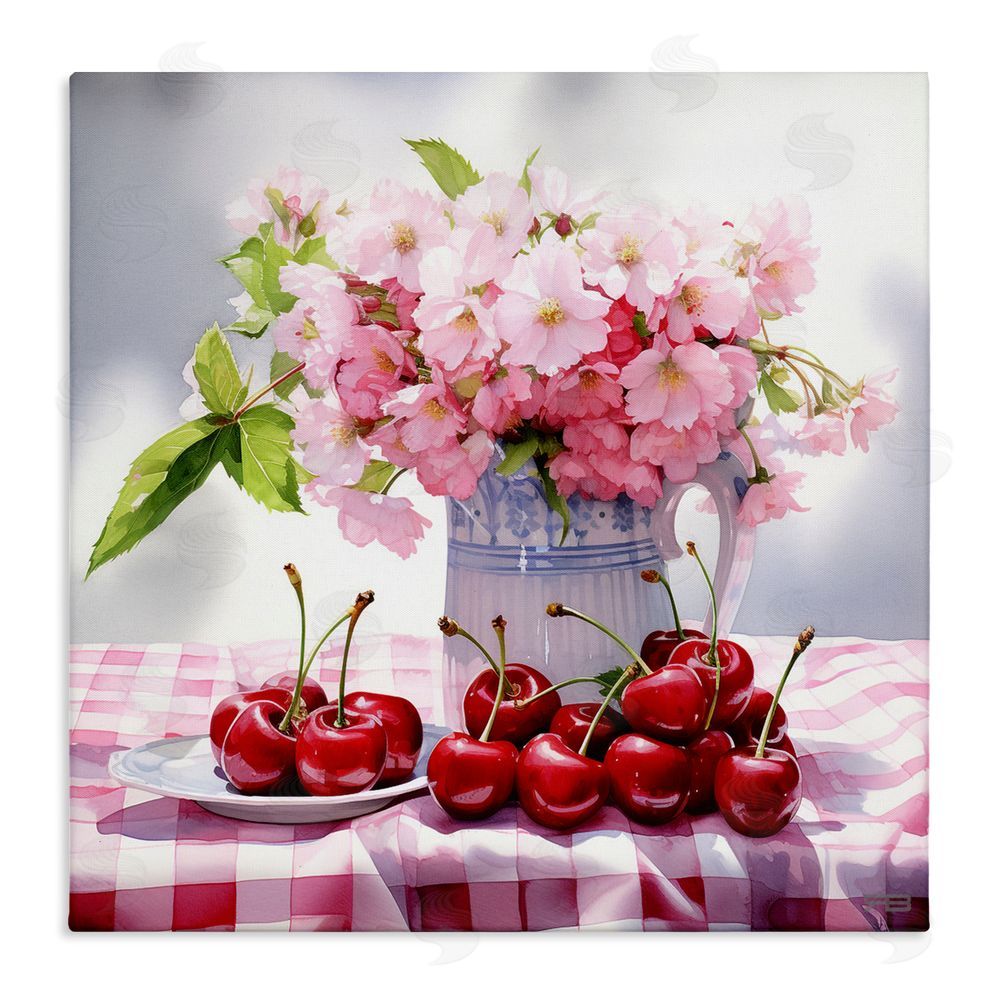 RB Cherries & Blossoms Bouquet Stretched Canvas Wall Art Print