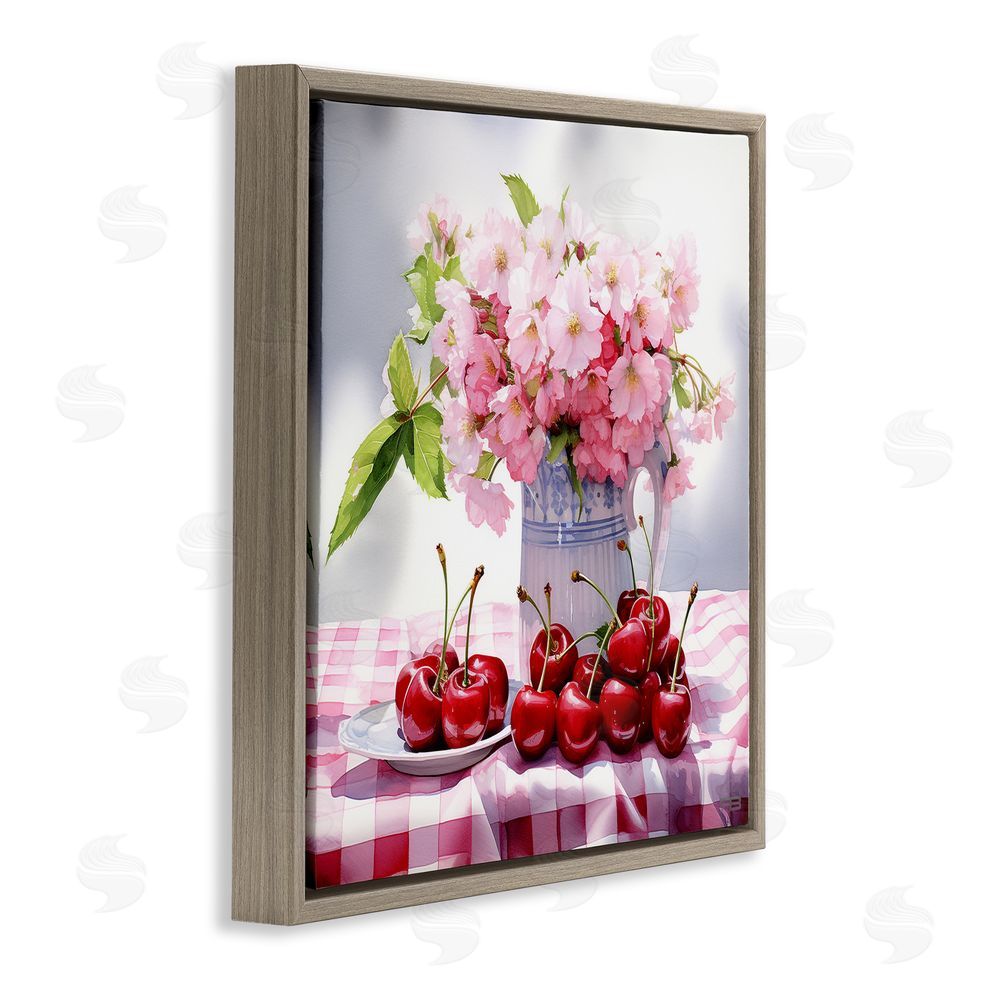 RB Cherries & Blossoms Bouquet Brown Floating Frame Canvas Wall Art Print
