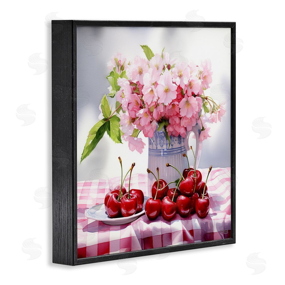 RB Cherries & Blossoms Bouquet Black Framed Glicee Wall Art Print