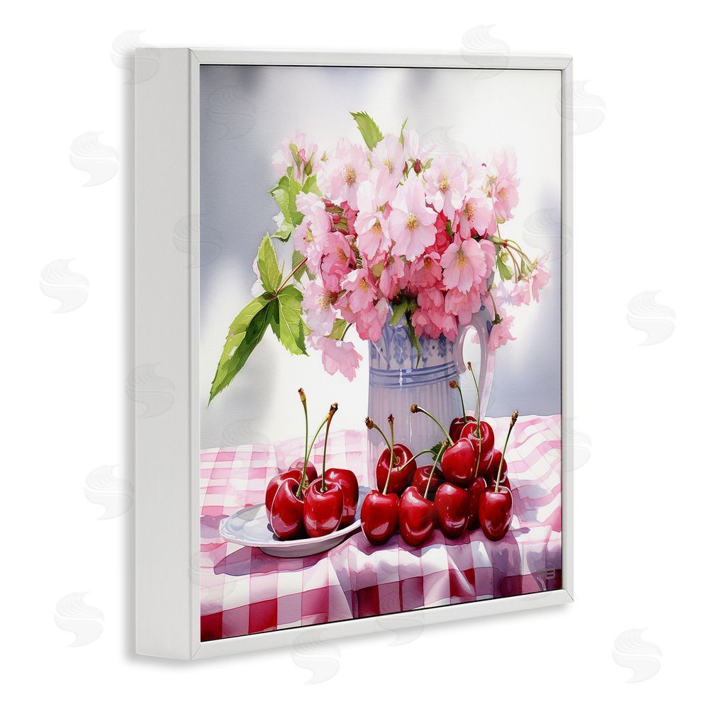 RB Cherries & Blossoms Bouquet White Framed Glicee Wall Art Print