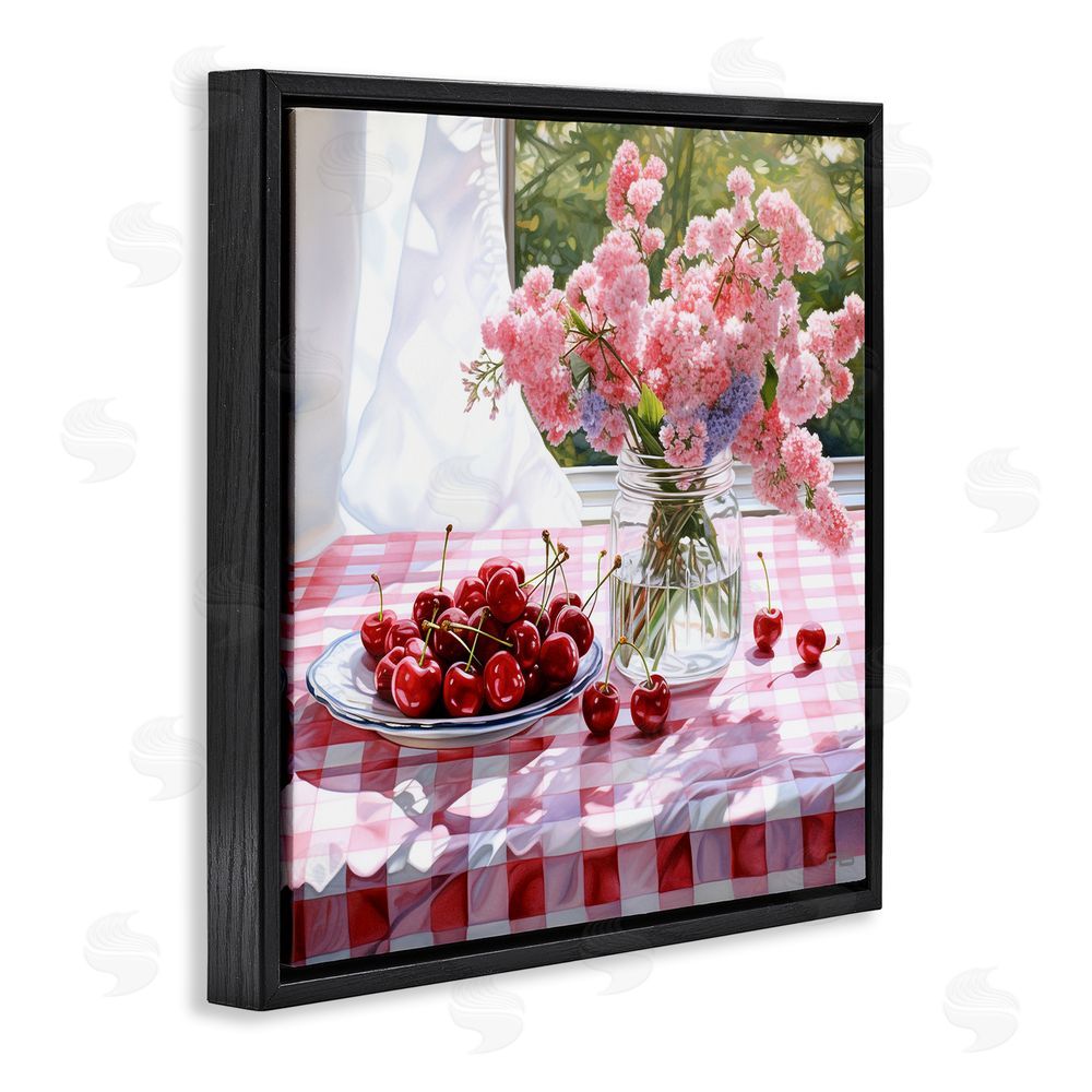 RB Cherry Blossoms & Fruits Black Floating Frame Canvas Wall Art Print