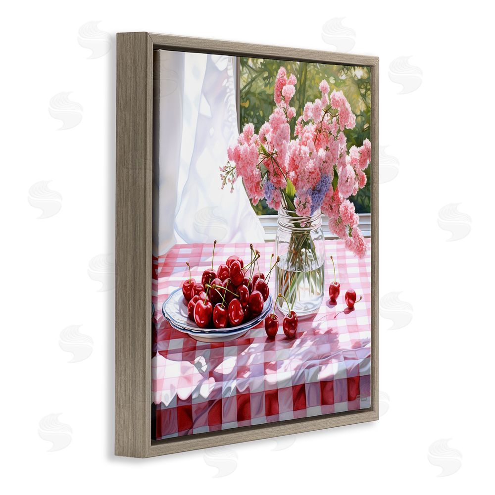 RB Cherry Blossoms & Fruits Brown Floating Frame Canvas Wall Art Print