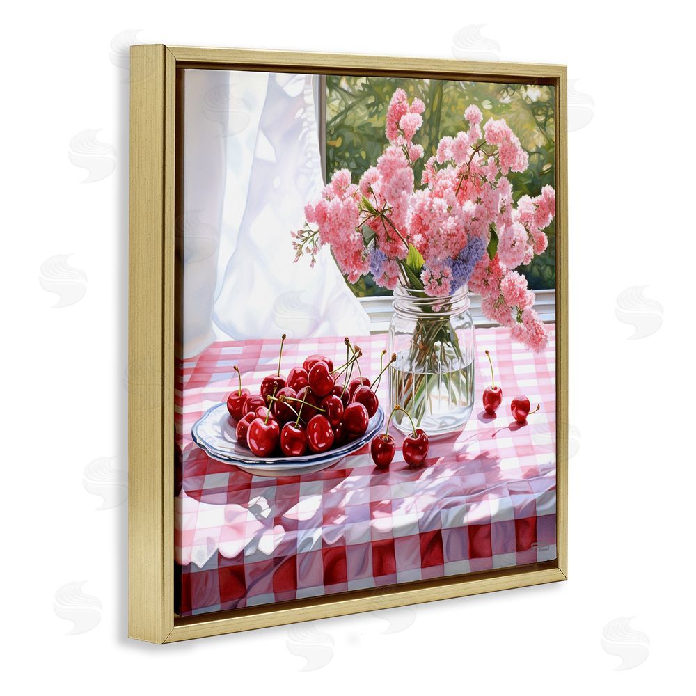 RB Cherry Blossoms & Fruits Gold Floating Frame Canvas Wall Art Print