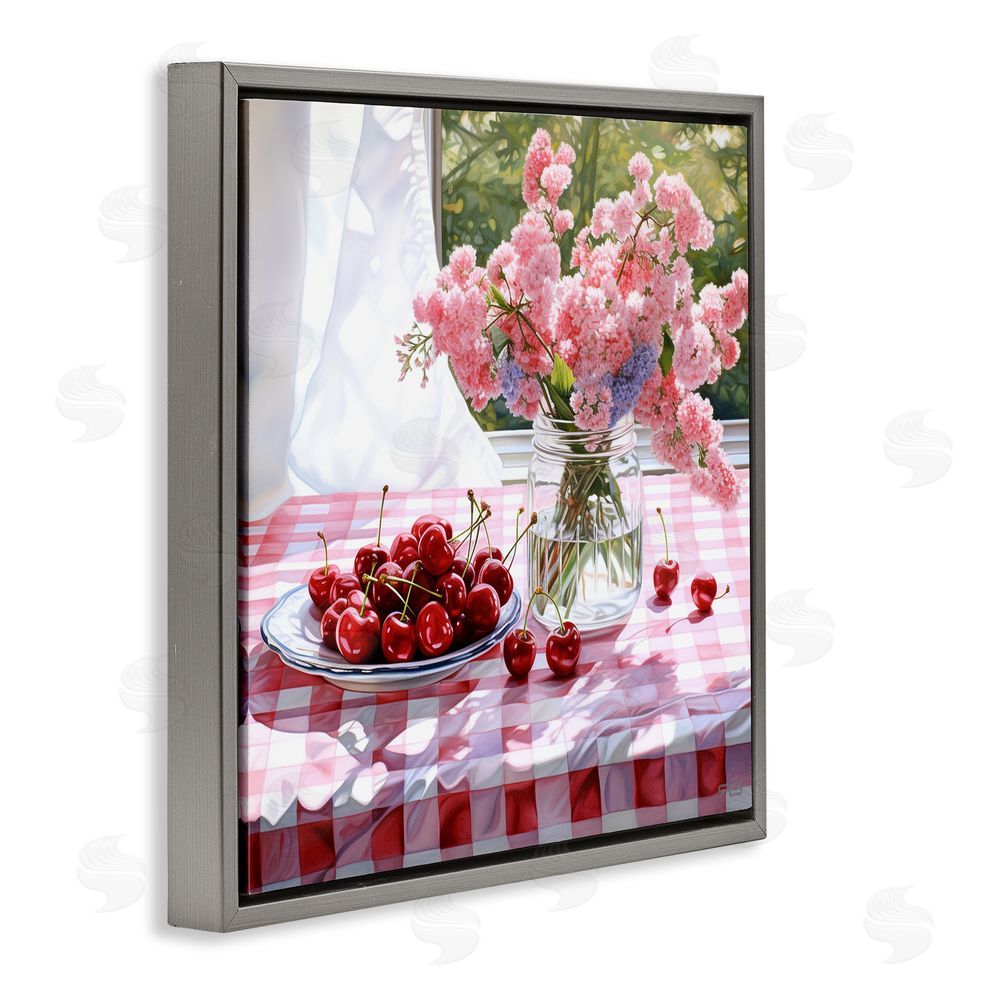 RB Cherry Blossoms & Fruits Gray Floating Frame Canvas Wall Art Print