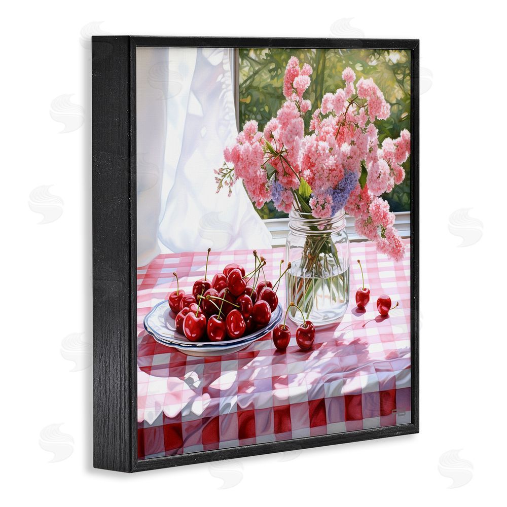 RB Cherry Blossoms & Fruits Black Framed Glicee Wall Art Print