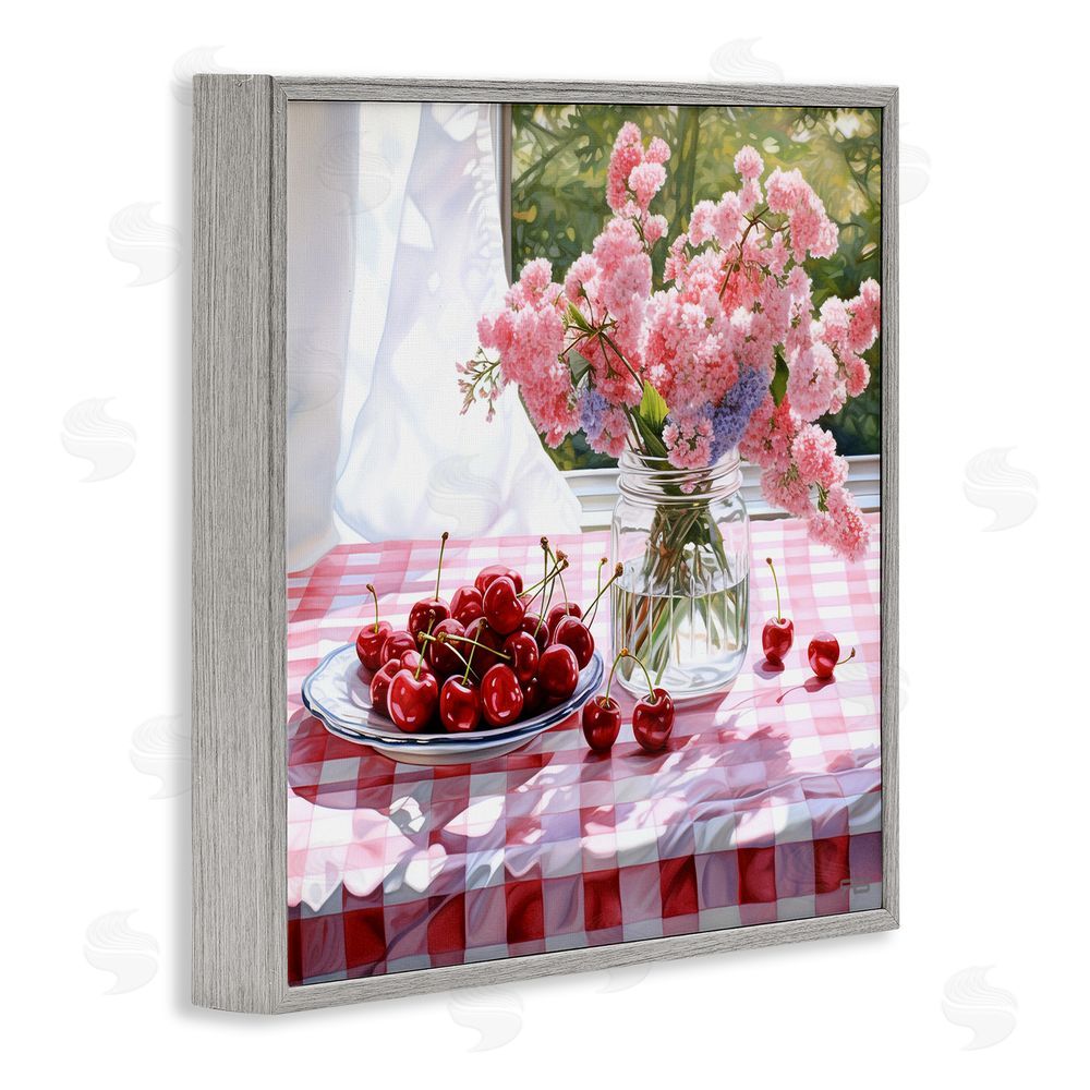 RB Cherry Blossoms & Fruits Gray Framed Glicee Wall Art Print