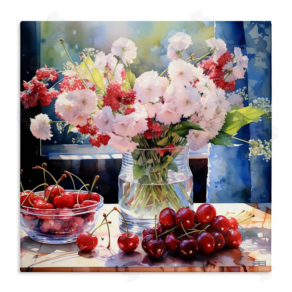 RB Summer Blossoms & Cherries Stretched Canvas Wall Art Print
