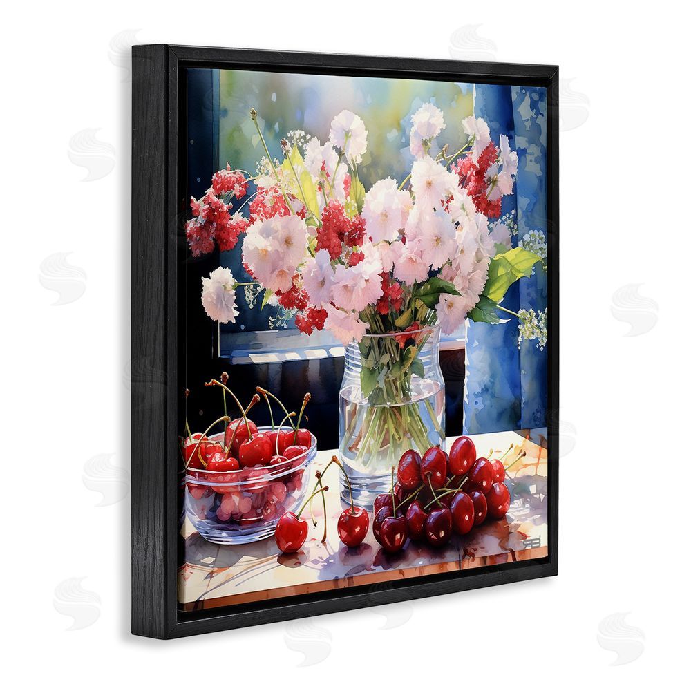 RB Summer Blossoms & Cherries Black Floating Frame Canvas Wall Art Print
