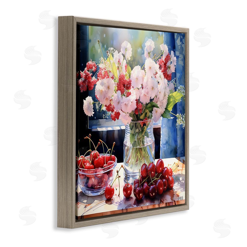 RB Summer Blossoms & Cherries Brown Floating Frame Canvas Wall Art Print
