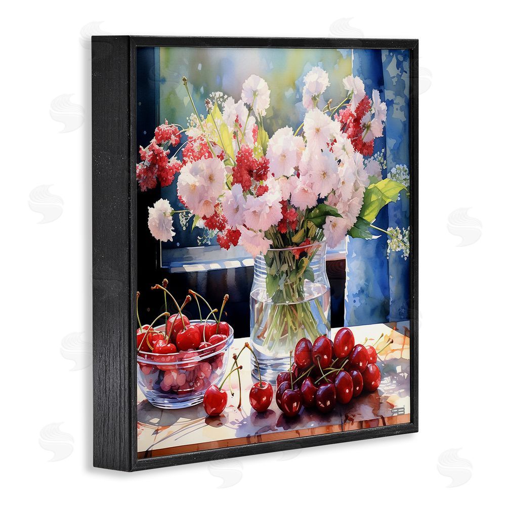 RB Summer Blossoms & Cherries Black Framed Glicee Wall Art Print
