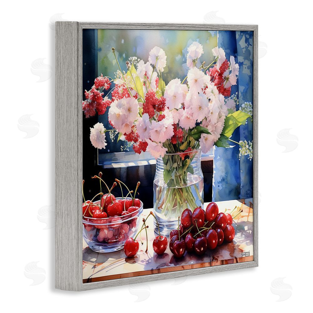 RB Summer Blossoms & Cherries Gray Framed Glicee Wall Art Print