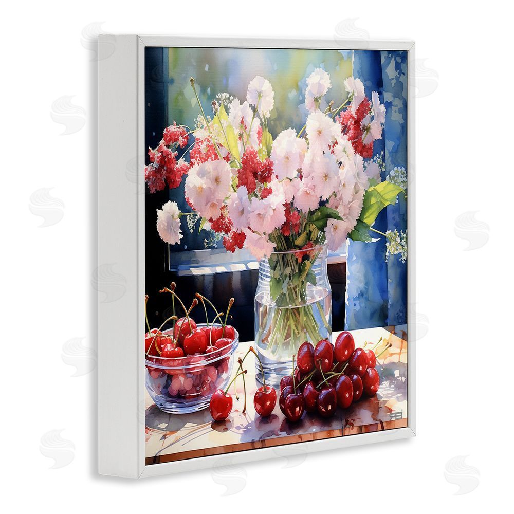 RB Summer Blossoms & Cherries White Framed Glicee Wall Art Print