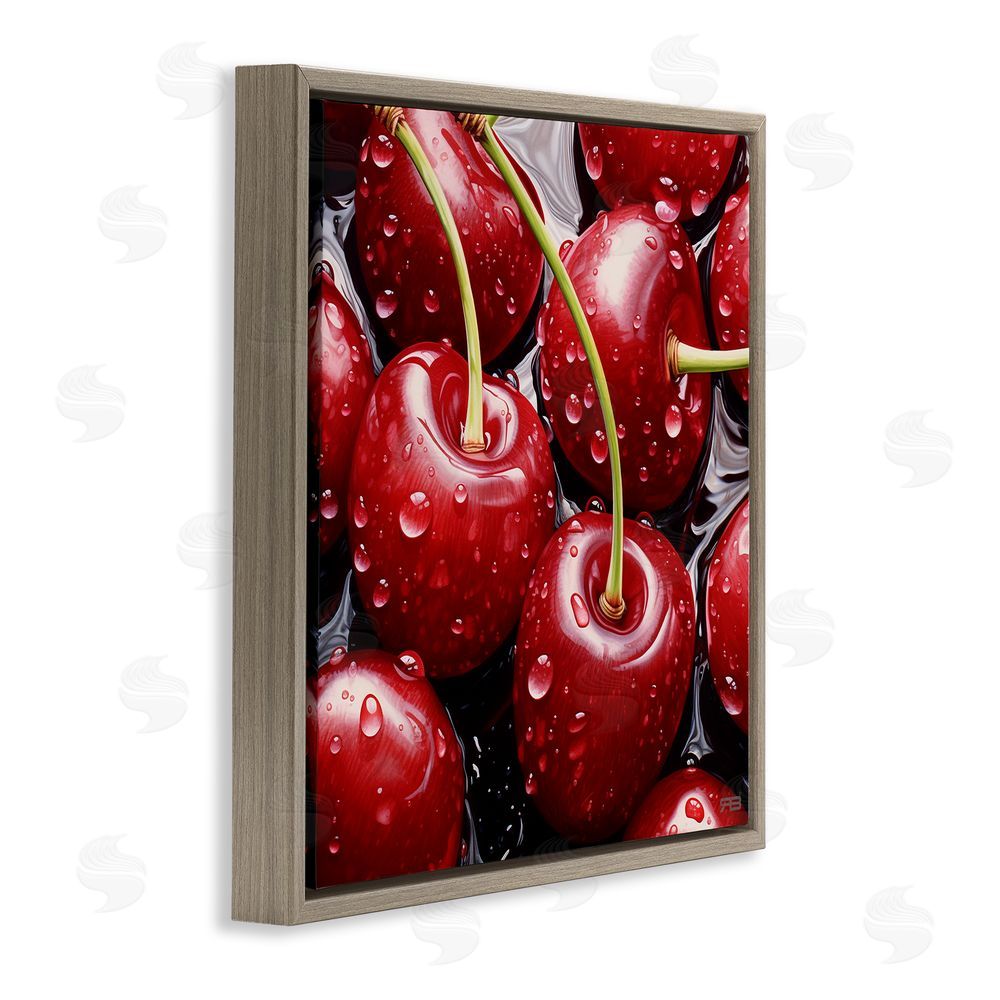 RB Juicy Summer Cherries Brown Floating Frame Canvas Wall Art Print